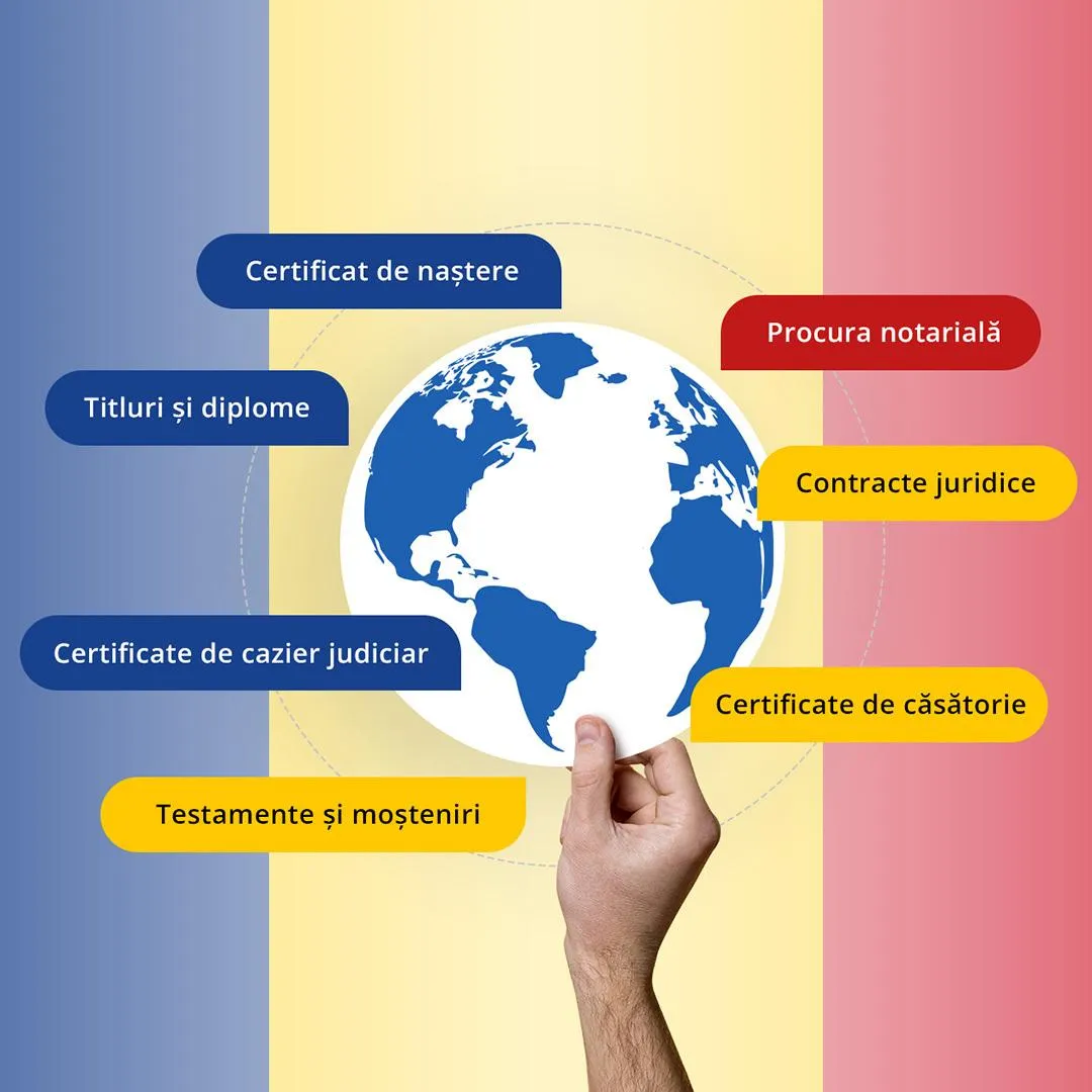 Documentos traducidos al rumano: certificados, testamentos, contratos legales y diplomas.